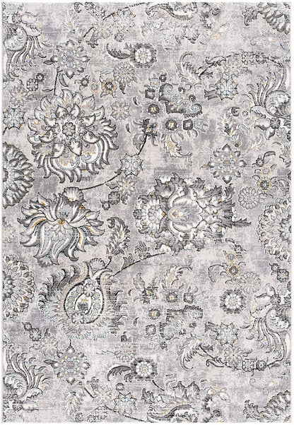 5' X 7' Gray Damask Power Loom Area Rug