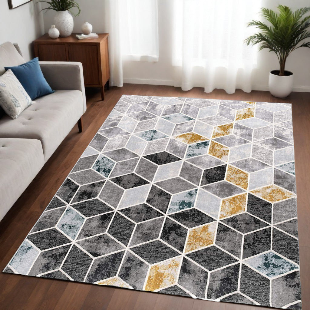 5' X 7' Gray Geometric Power Loom Area Rug