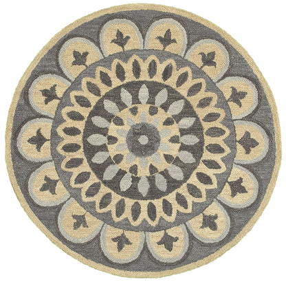 4' Round Gray Floral Bloom Area Rug - 94.49" (L) x 135.04" (W) x 0.55" (H)