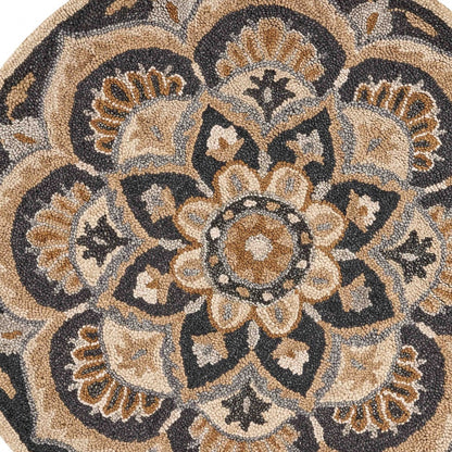 4’ Round Black Flower Blossom Area Rug