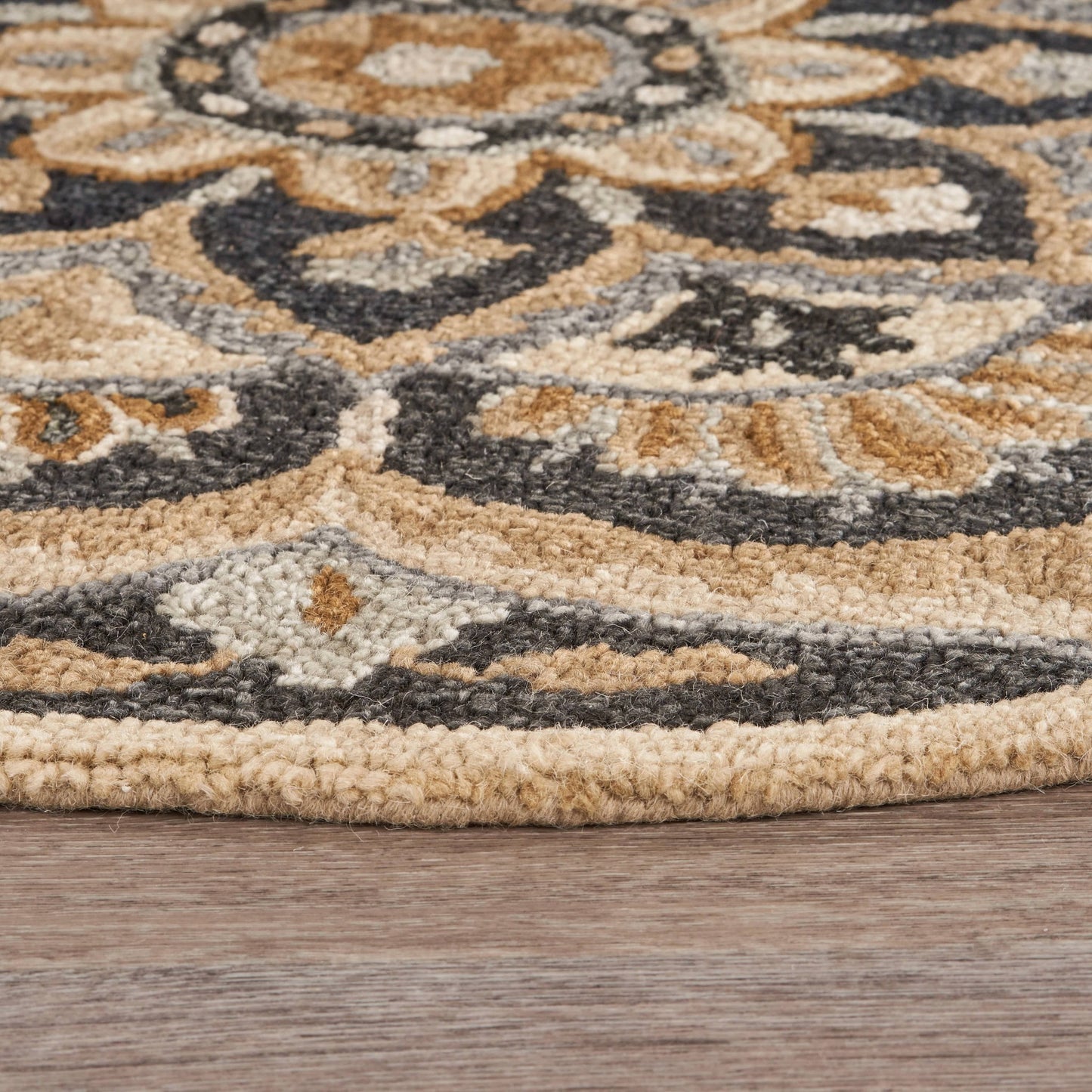 4’ Round Black Flower Blossom Area Rug