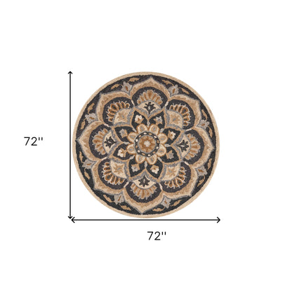 4’ Round Black Flower Blossom Area Rug