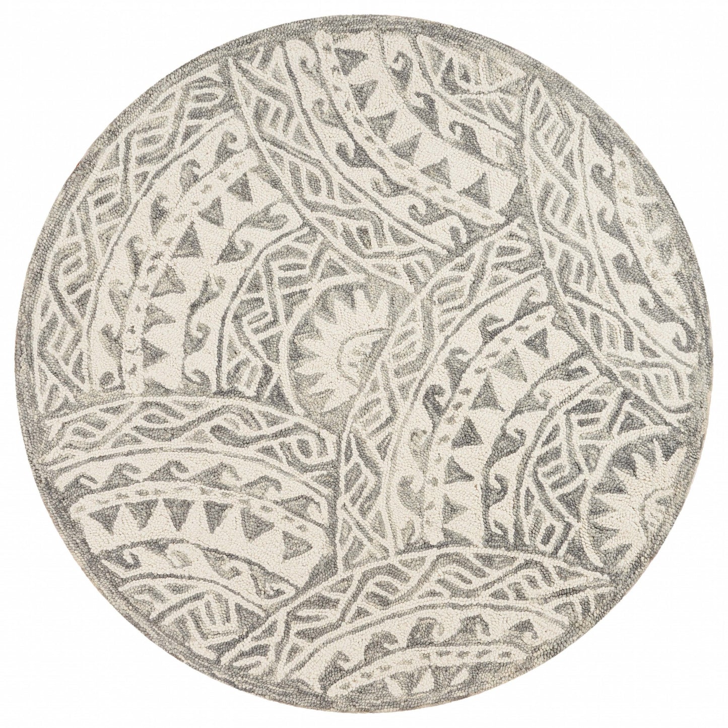 4’ Round Gray Decorative Waves Area Rug