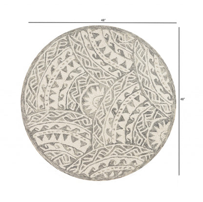 4’ Round Gray Decorative Waves Area Rug