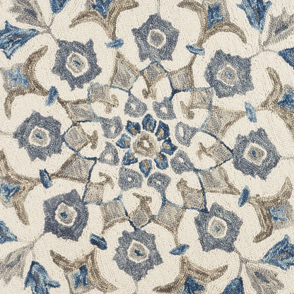 4’ Round Blue Floral Oasis Area Rug