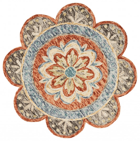 6’ Round Orange Scalloped Edge Area Rug