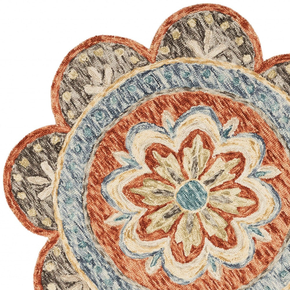 6’ Round Orange Scalloped Edge Area Rug