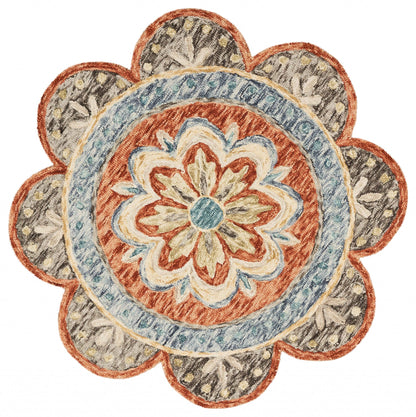 6’ Round Orange Scalloped Edge Area Rug