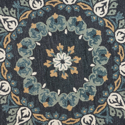 4’ Round Black Floral Paradise Area Rug