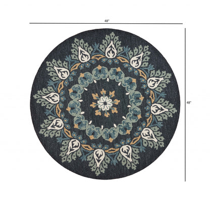 4’ Round Black Floral Paradise Area Rug