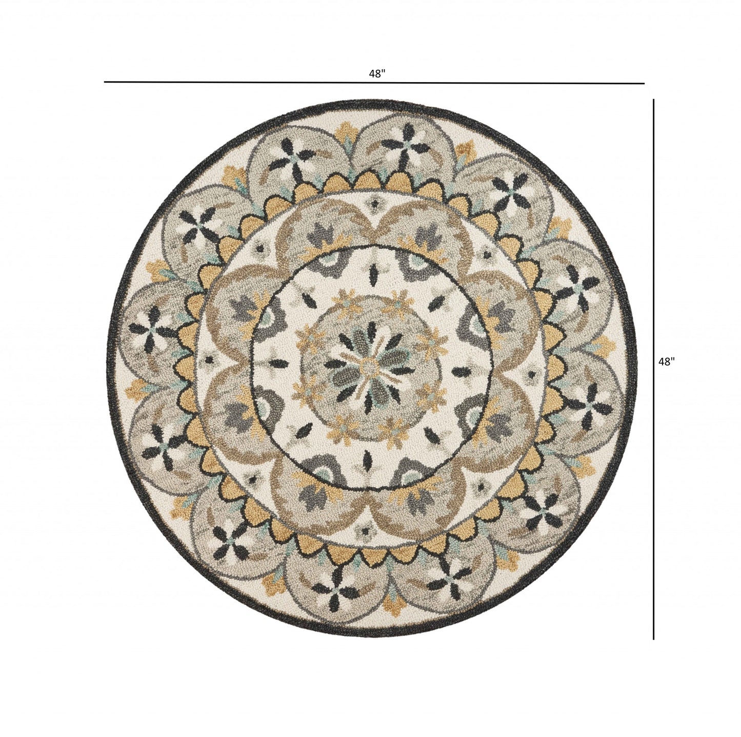 4’ Round Gray And Ivory Floral Bloom Area Rug