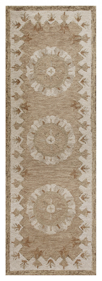 2’ X 4’ Tan Retro Modern Medallion Hearth Rug