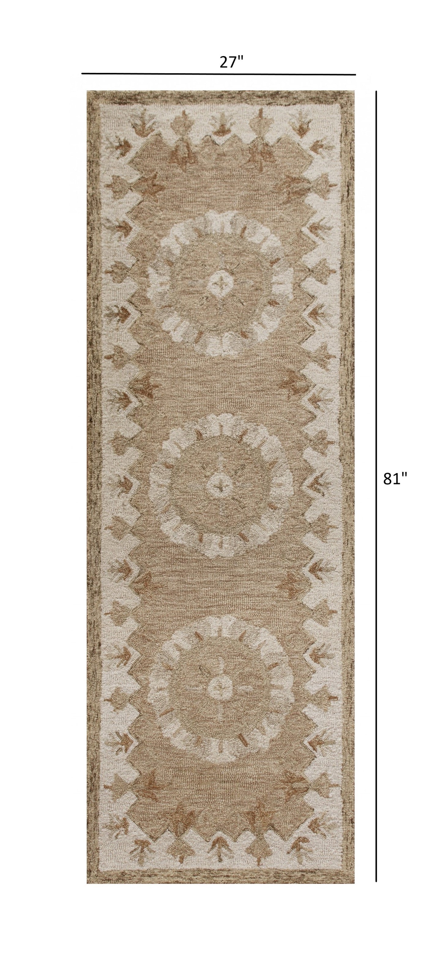 2’ X 4’ Tan Retro Modern Medallion Hearth Rug