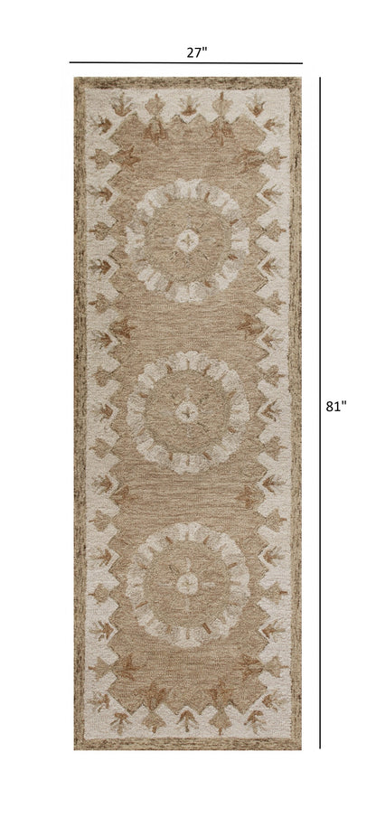 2’ X 4’ Tan Retro Modern Medallion Hearth Rug