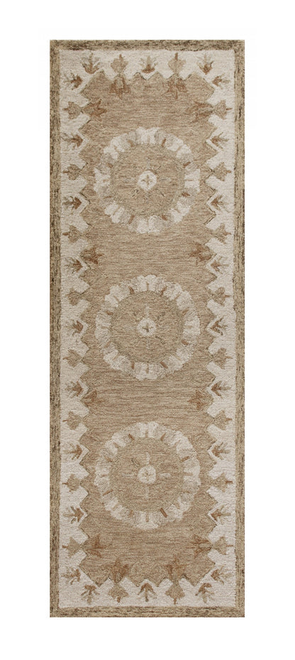 2’ X 4’ Tan Retro Modern Medallion Hearth Rug