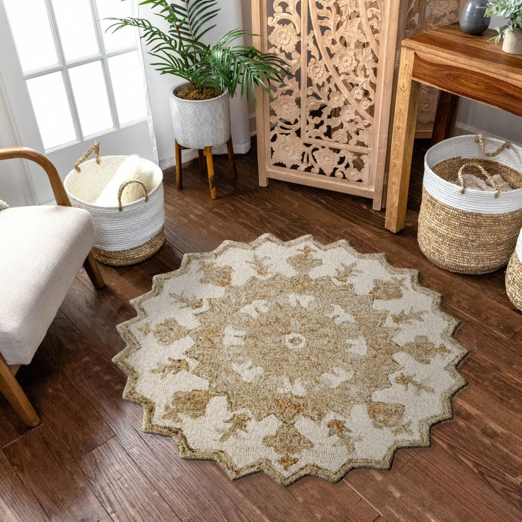 2’ X 4’ Tan Retro Modern Medallion Hearth Rug