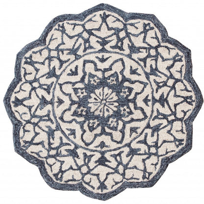 3’ Round Navy And White Decorative Area Rug