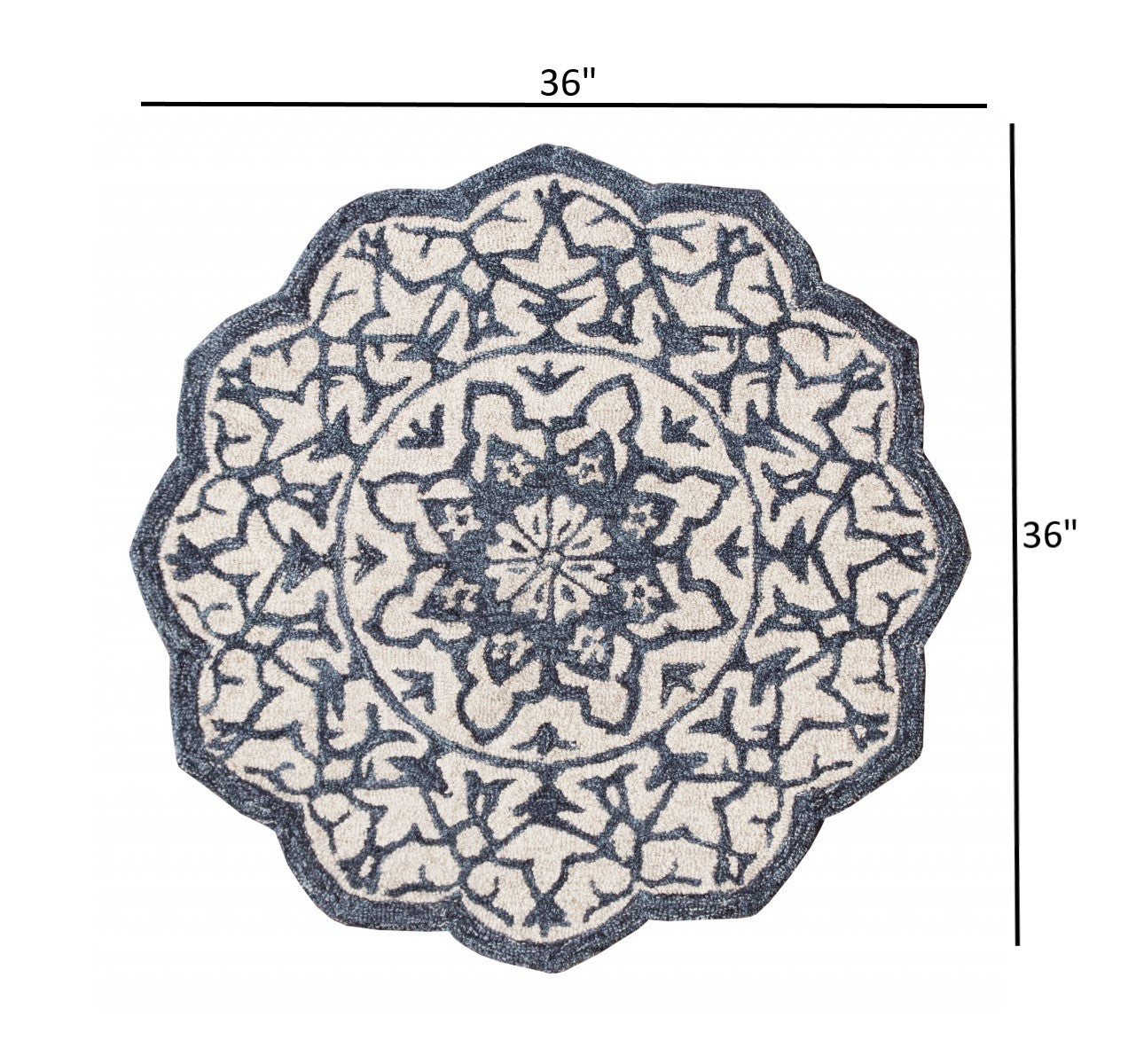 3’ Round Navy And White Decorative Area Rug