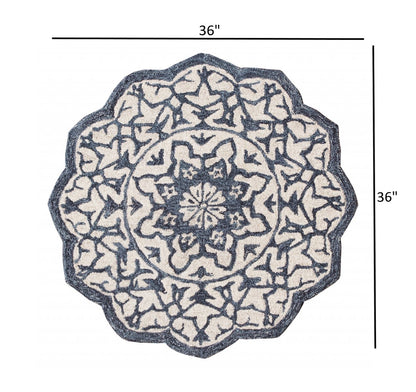 3’ Round Navy And White Decorative Area Rug