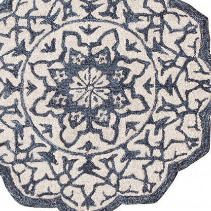 3’ Round Navy And White Decorative Area Rug