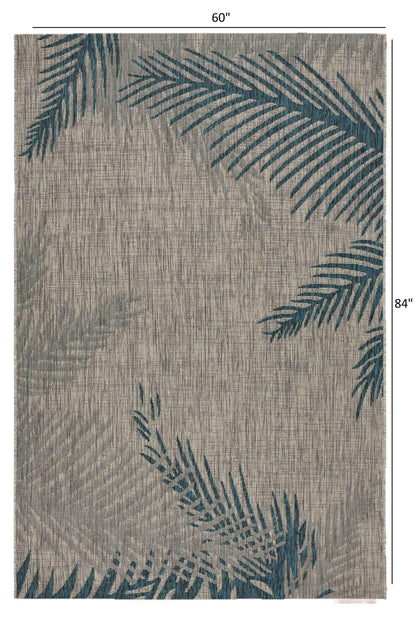 5' X 7' Gray Floral Indoor Outdoor Area Rug - FurniFindUSA