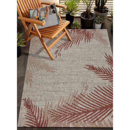 5' X 7' Beige Floral Indoor Outdoor Area Rug - FurniFindUSA