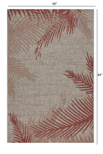 5' X 7' Beige Floral Indoor Outdoor Area Rug - FurniFindUSA