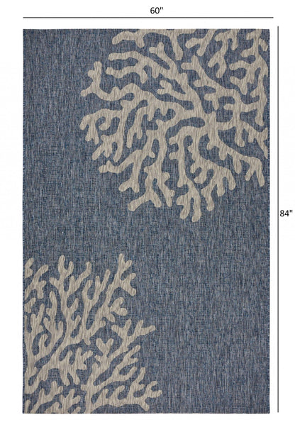 5' X 7' Blue And Gray Indoor Outdoor Area Rug - FurniFindUSA