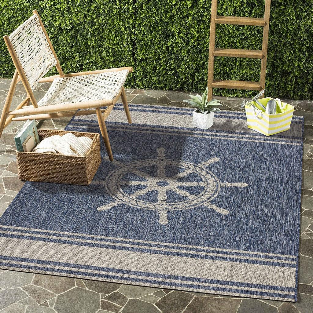 5' X 7' Blue And Gray Indoor Outdoor Area Rug - FurniFindUSA