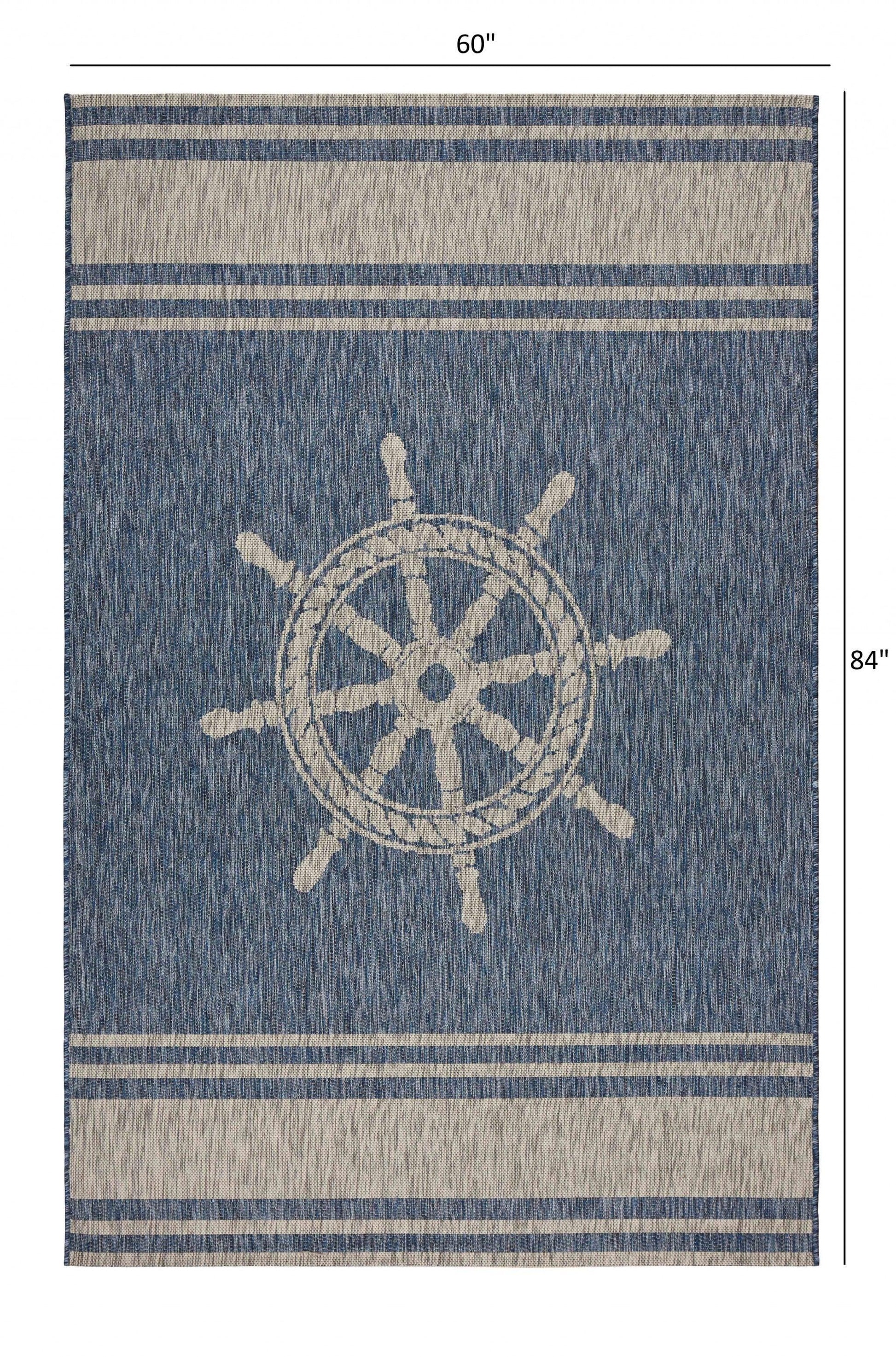 5' X 7' Blue And Gray Indoor Outdoor Area Rug - FurniFindUSA