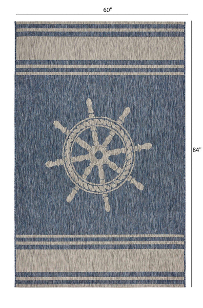 5' X 7' Blue And Gray Indoor Outdoor Area Rug - FurniFindUSA