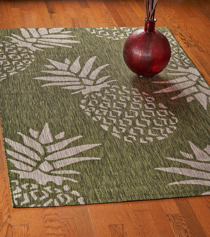 5' X 7' Green Floral Indoor Outdoor Area Rug - FurniFindUSA