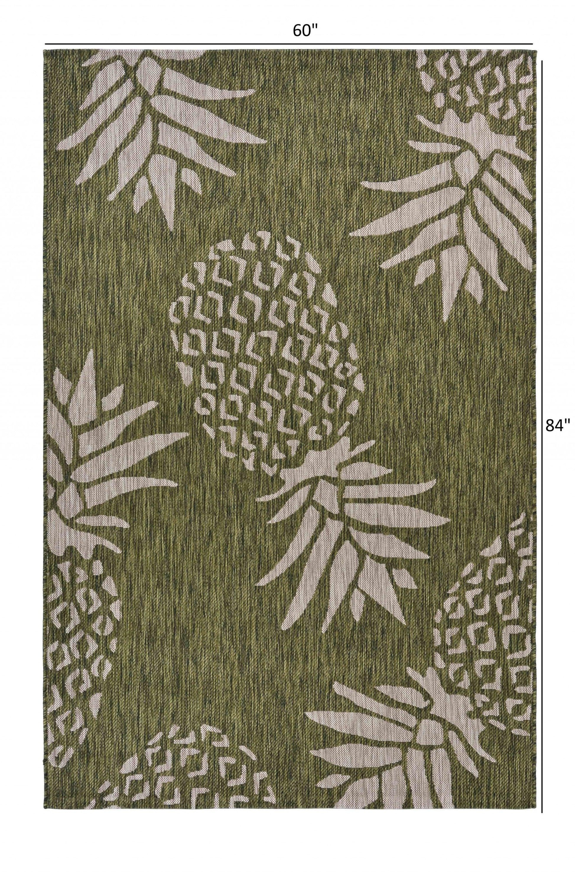 5' X 7' Green Floral Indoor Outdoor Area Rug - FurniFindUSA