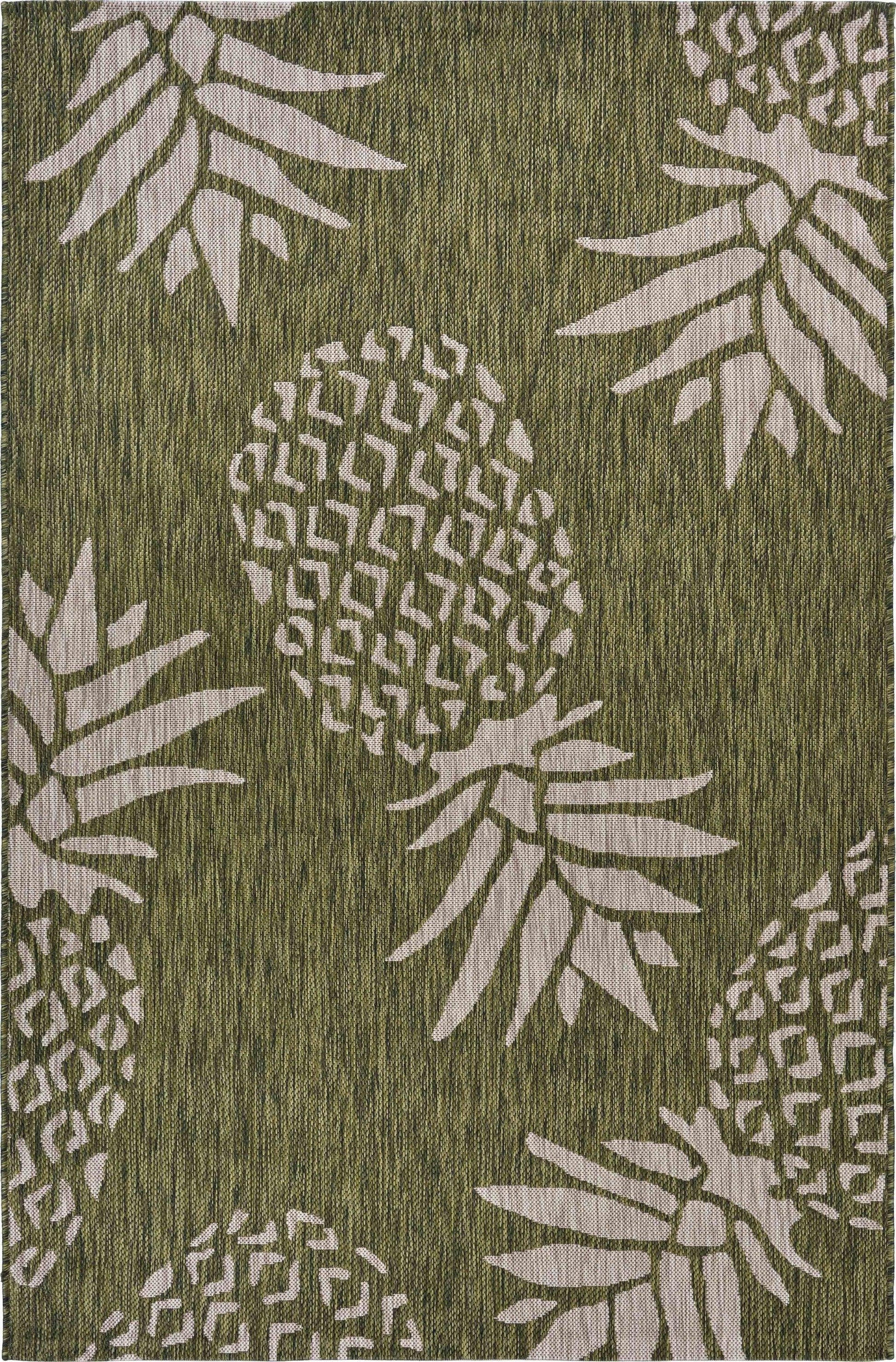 5' X 7' Green Floral Indoor Outdoor Area Rug - FurniFindUSA