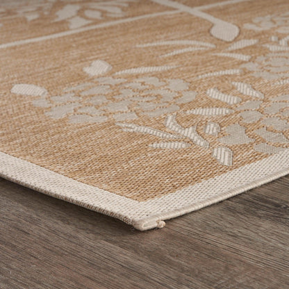 5' X 7' Beige Floral Indoor Outdoor Area Rug - FurniFindUSA