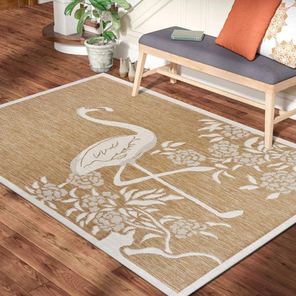 5' X 7' Beige Floral Indoor Outdoor Area Rug - FurniFindUSA