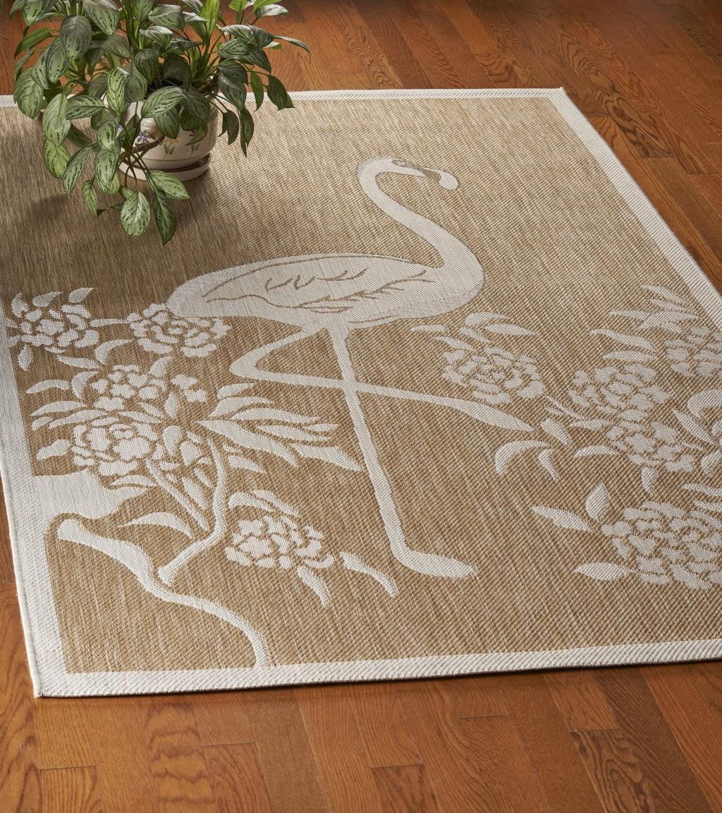 5' X 7' Beige Floral Indoor Outdoor Area Rug - FurniFindUSA