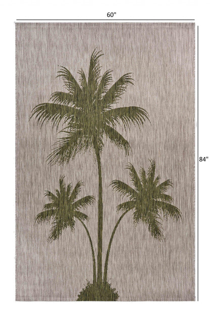 5' X 7' Beige Floral Indoor Outdoor Area Rug - FurniFindUSA