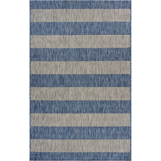 8' X 10' Blue And Gray Striped Indoor Outdoor Area Rug