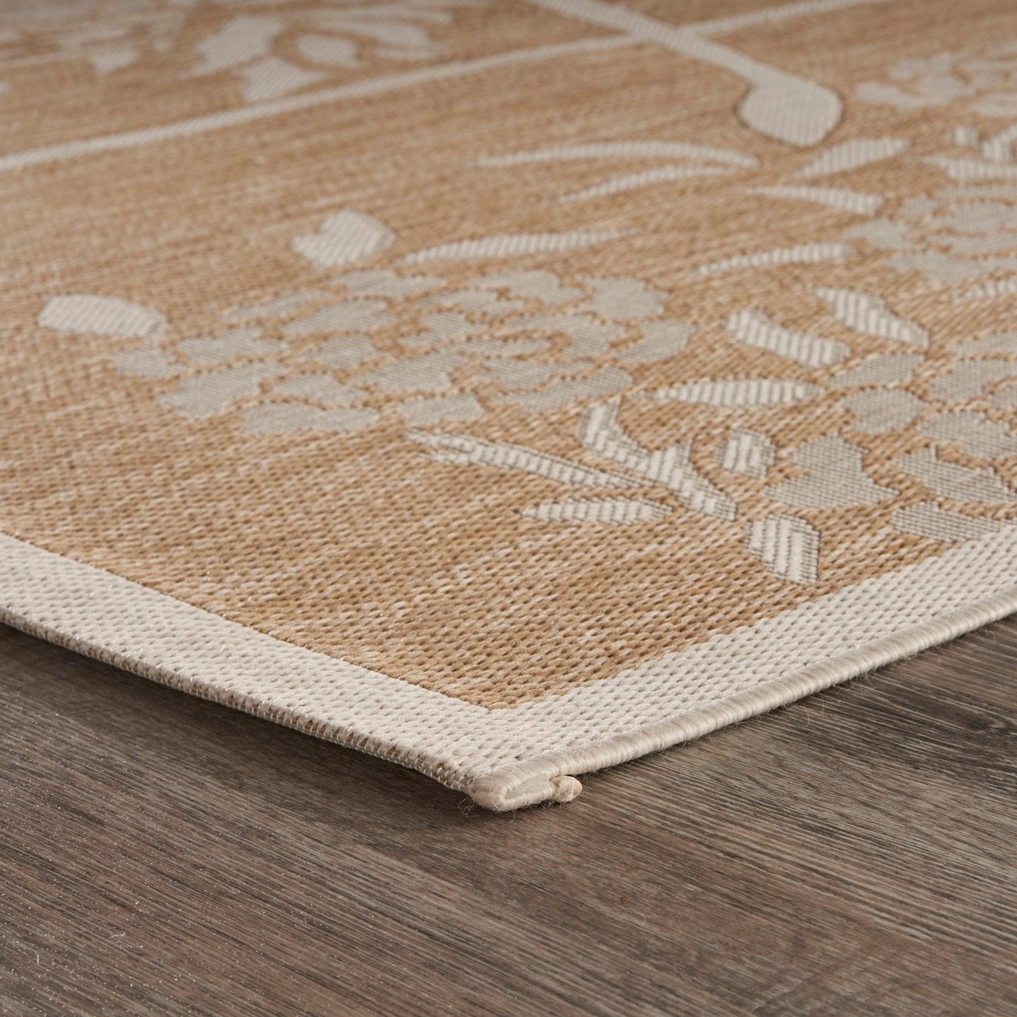 5' X 7' Beige Floral Indoor Outdoor Area Rug - FurniFindUSA