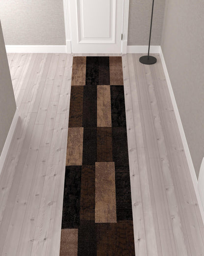 13' Runner Brown Checkered Power Loom Runner Rug