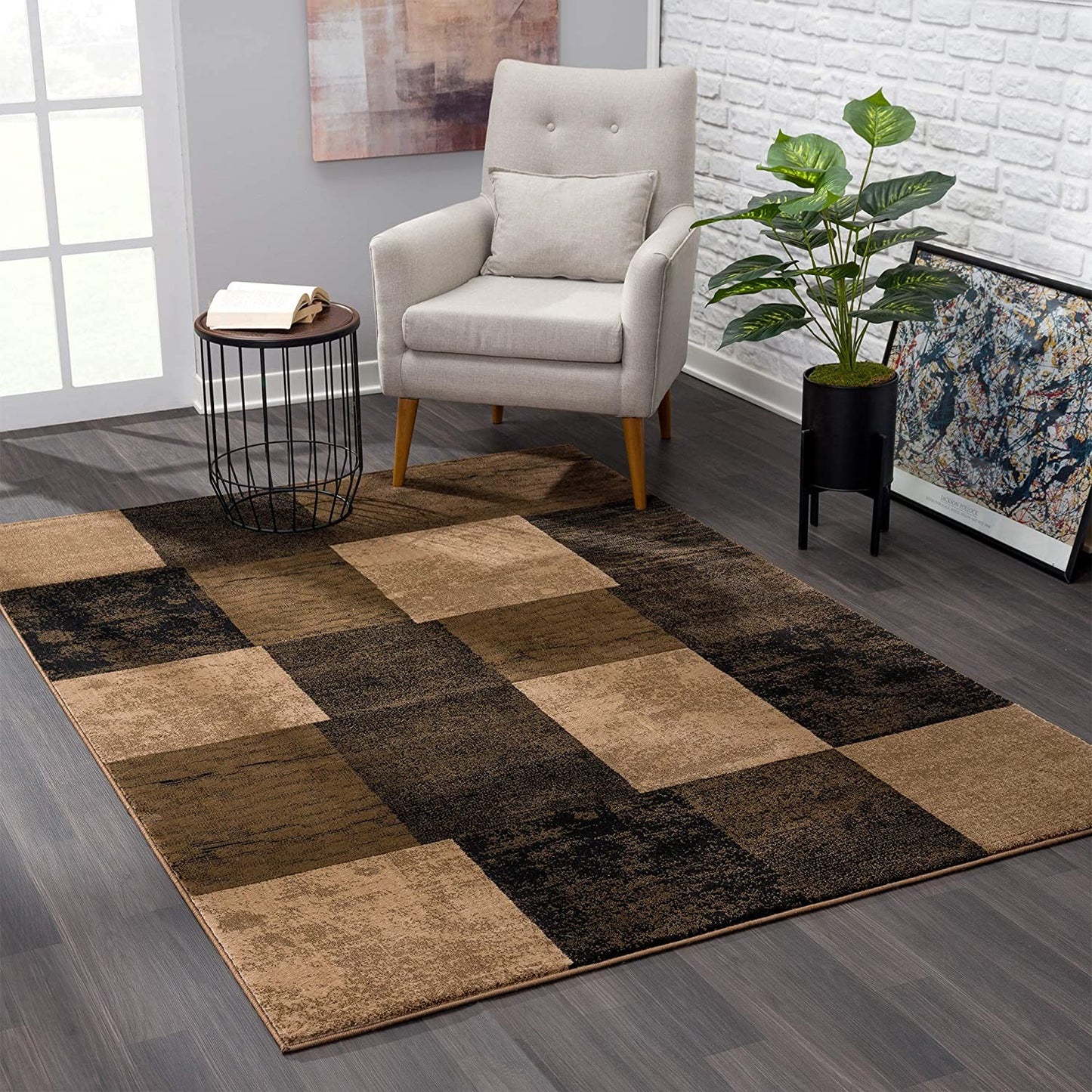 13' Runner Brown Checkered Power Loom Runner Rug