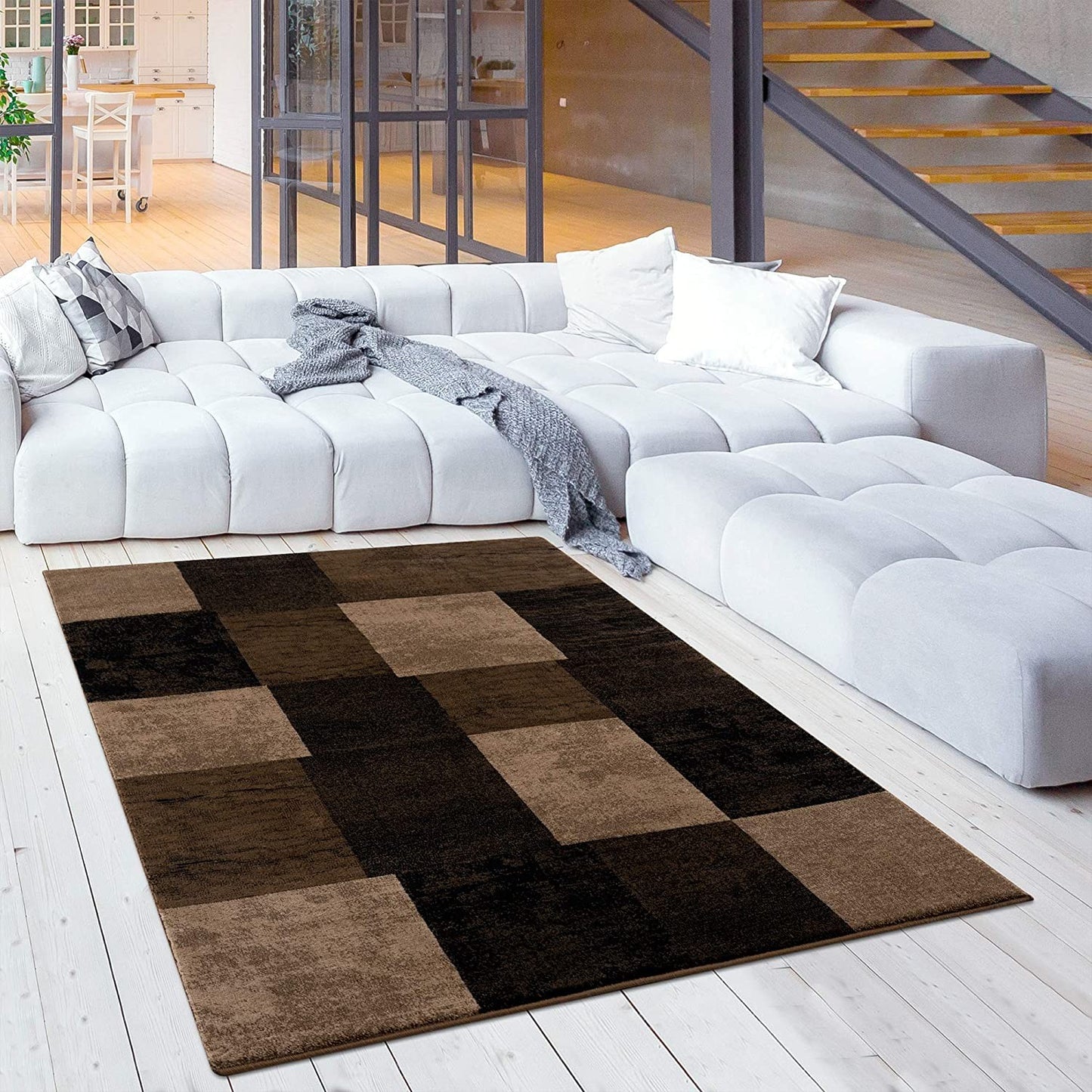 13' Runner Brown Checkered Power Loom Runner Rug