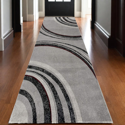 13' Runner Gray and Black Abstract Shag Power Loom Runner Rug - 27.0" (L) x 240.0" (W) x 0.6" (H)