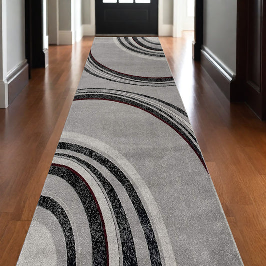 15' Gray Abstract Power Loom Runner Rug - 8" H x 27" W x 180" D