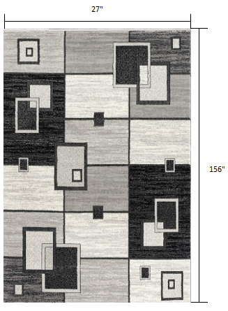 13' Runner Grey Abstract Power Loom Runner Rug - 27.0" (L) x 240.0" (W) x 0.6" (H)