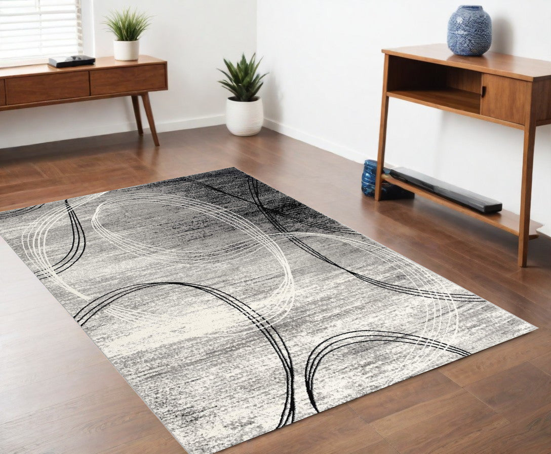 4' X 6' Gray Abstract Power Loom Area Rug