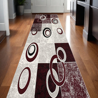 10' Red Abstract Dhurrie Runner Rug - 8" H x 27" W x 120" D