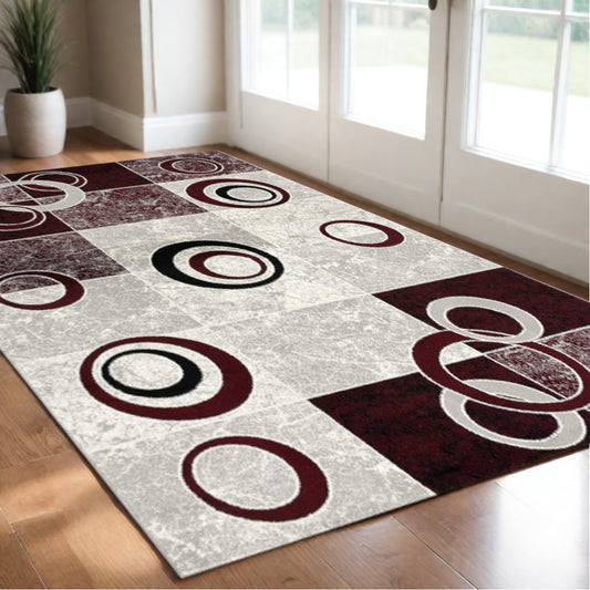 3' X 5' Red Abstract Power Loom Area Rug - 94.0" (L) x 118.0" (W) x 0.39" (H)