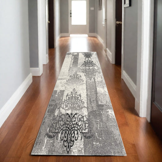 2' X 13' Gray Faded Filigree Pattern Runner Rug - 39.37" (L) x 60.24" (W) x 0.23" (H)